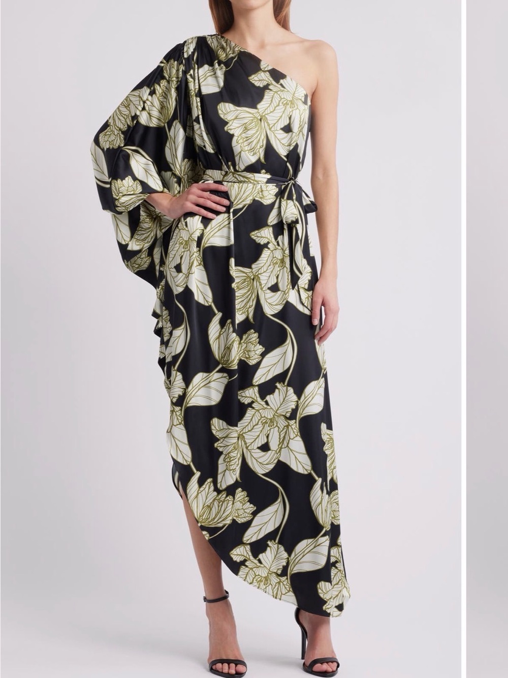 Hutch One-Shoulder Black and Cream Floral Maxi Dress - Worn once.